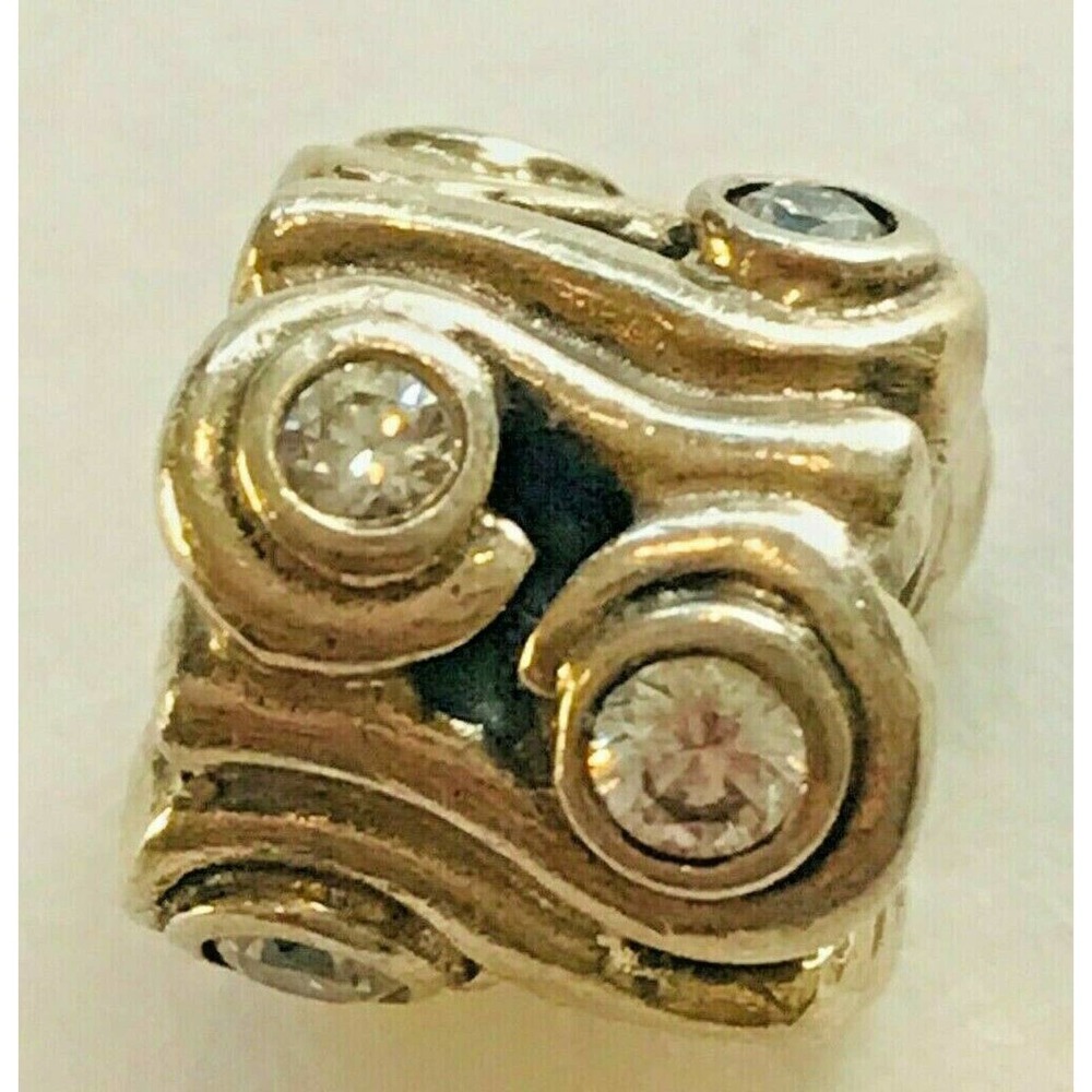Authentic Pandora Silver Swirl‎ Bead Clear Rhinestones Retired Stamped ALE 925